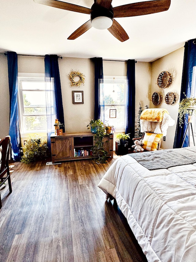 2 High St, Machias, ME 04654 - bedroom with wood finished floors, multiple windows, and ceiling fan