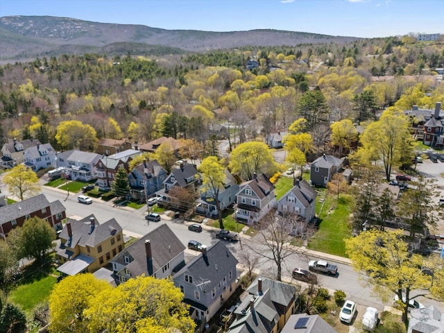 aerial view of residential area with a mountain backdrop