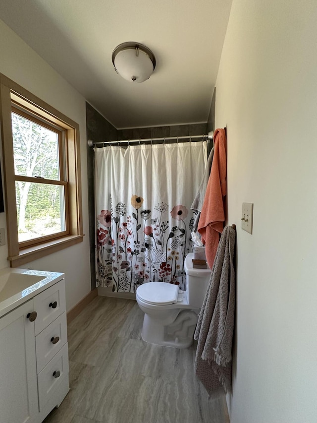 1157 Back Cv, Waldoboro, ME 04572 - bathroom with toilet, vanity, and a shower with shower curtain
