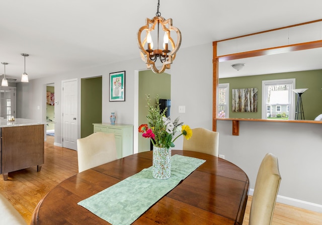 7 Canterbury Pines Dr, Gorham, ME 04038 - dining area featuring light wood finished floors, a chandelier, and baseboards