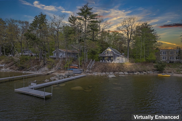 489 Leisure Ln, Frye Island, ME 04071 - dock featuring stairway and a water view