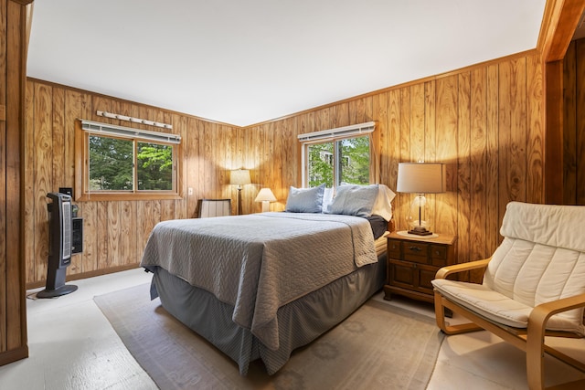 489 Leisure Ln, Frye Island, ME 04071 - bedroom featuring wood walls and multiple windows