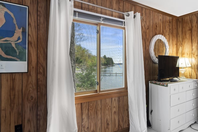 489 Leisure Ln, Frye Island, ME 04071 - bedroom with wood walls and multiple windows