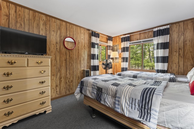 489 Leisure Ln, Frye Island, ME 04071 - carpeted bedroom with wood walls