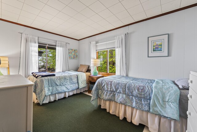 489 Leisure Ln, Frye Island, ME 04071 - carpeted bedroom featuring ornamental molding and multiple windows