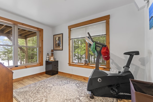 186 Ridge Rd, Frye Island, ME 04071 - workout area with wood finished floors and baseboards