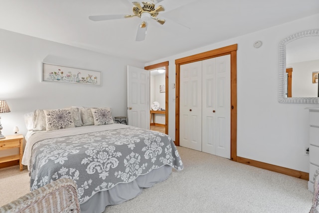 186 Ridge Rd, Frye Island, ME 04071 - bedroom with a closet, carpet floors, ceiling fan, and baseboards