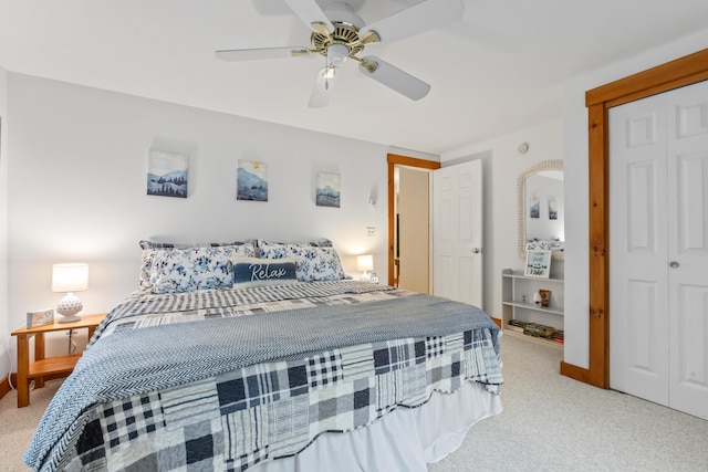 186 Ridge Rd, Frye Island, ME 04071 - bedroom featuring carpet flooring, a closet, and a ceiling fan