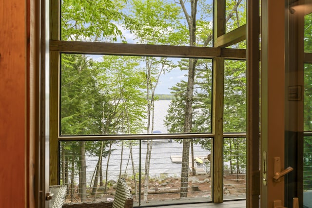 186 Ridge Rd, Frye Island, ME 04071 - doorway to outside featuring a water view