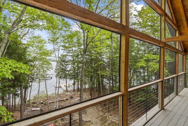 186 Ridge Rd, Frye Island, ME 04071 - unfurnished sunroom with a water view