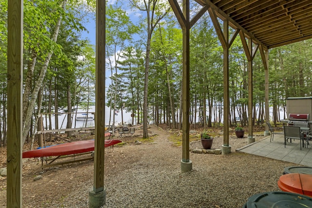 186 Ridge Rd, Frye Island, ME 04071 - view of yard featuring a water view, a patio area, and outdoor dining space