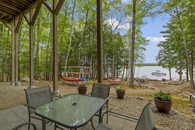 186 Ridge Rd, Frye Island, ME 04071 - view of patio featuring a water view and outdoor dining space
