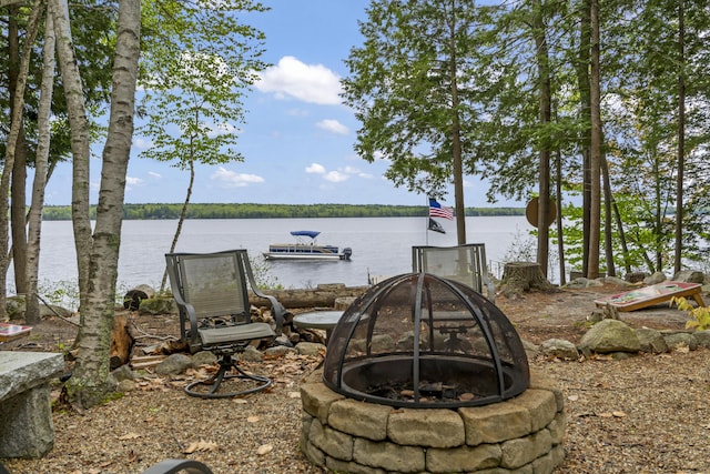 186 Ridge Rd, Frye Island, ME 04071 - dock area with a fire pit and a water view