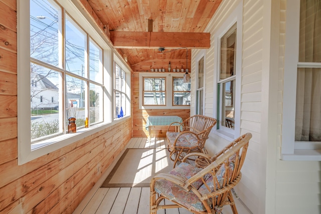 6 Sea St, Northeast Harbor, Mount Desert, ME 04662 - sunroom / solarium featuring wood ceiling, hardwood / wood-style floors, and wooden walls