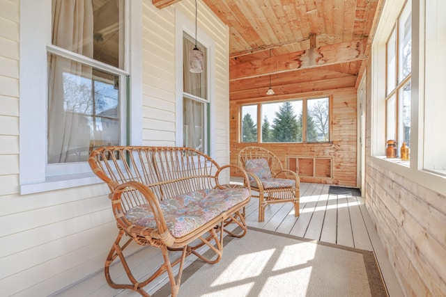 6 Sea St, Northeast Harbor, Mount Desert, ME 04662 - sunroom with wood ceiling, wood walls, and wood-type flooring