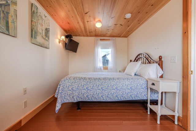 6 Sea St, Northeast Harbor, Mount Desert, ME 04662 - bedroom with wood ceiling, wood-type flooring, and baseboards