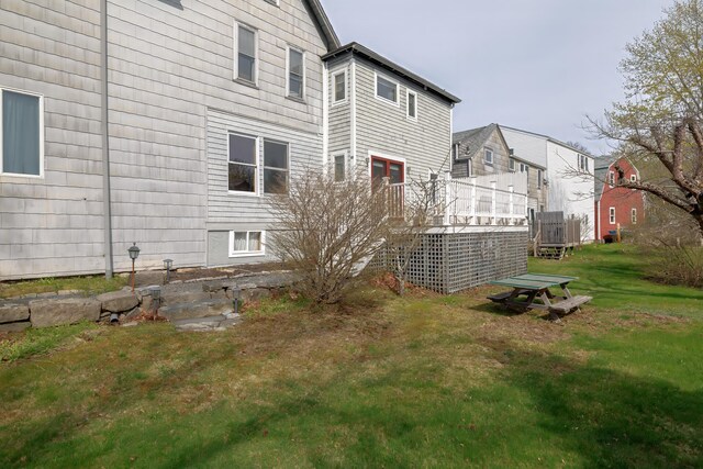 6 Sea St, Northeast Harbor, Mount Desert, ME 04662 - rear view of house featuring a lawn and a deck