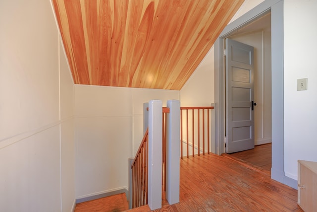6 Sea St, Northeast Harbor, Mount Desert, ME 04662 - corridor with an upstairs landing, wood finished floors, and lofted ceiling
