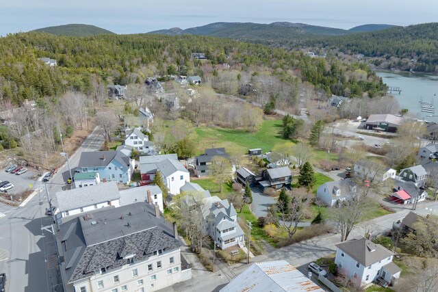 6 Sea St, Northeast Harbor, Mount Desert, ME 04662 - aerial perspective of suburban area with a forest and a water and mountain view