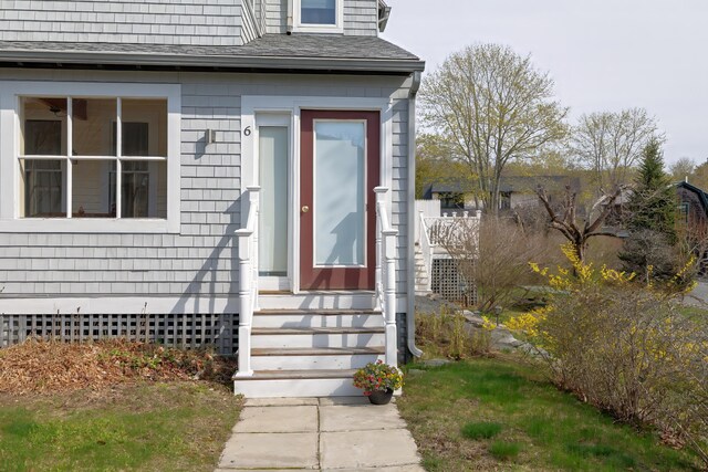 6 Sea St, Northeast Harbor, Mount Desert, ME 04662 - entrance to property with roof with shingles