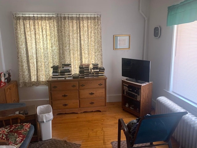 91 Elm St, Millinocket, ME 04462 - living area featuring light wood-type flooring and radiator heating unit
