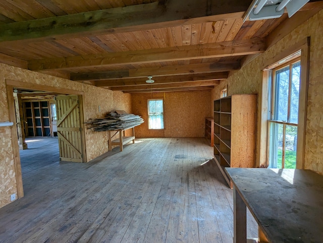 99 W Hamlet Rd, Newcastle, ME 04553 - interior space featuring hardwood / wood-style floors, beamed ceiling, and wood ceiling