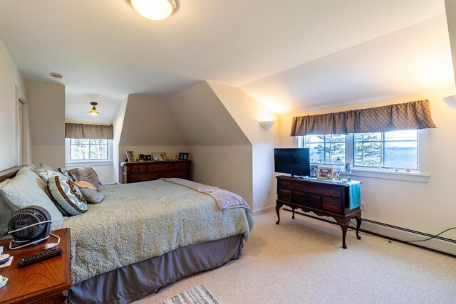 372 Pettegrow Point Rd, Machiasport, ME 04655 - bedroom with light colored carpet, lofted ceiling, and baseboards