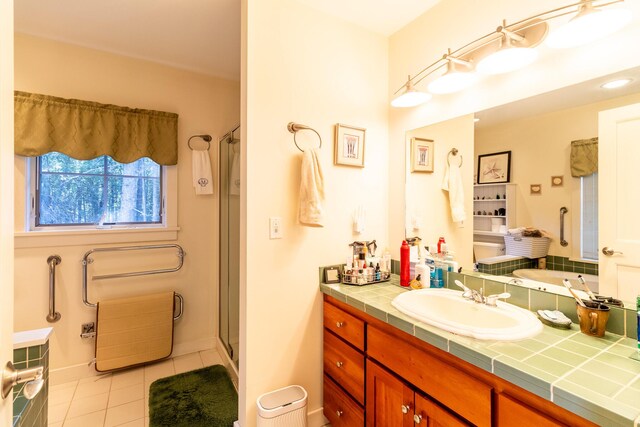 372 Pettegrow Point Rd, Machiasport, ME 04655 - bathroom featuring tile patterned flooring, vanity, and a shower stall