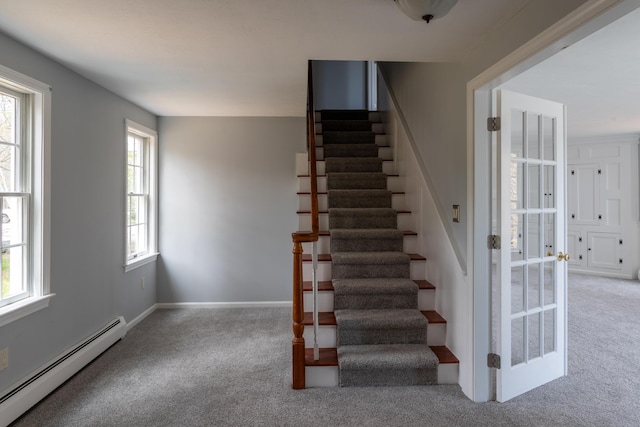 9 Ocean View Cir, Saco, ME 04072 - stairway with baseboard heating, carpet flooring, healthy amount of natural light, and baseboards
