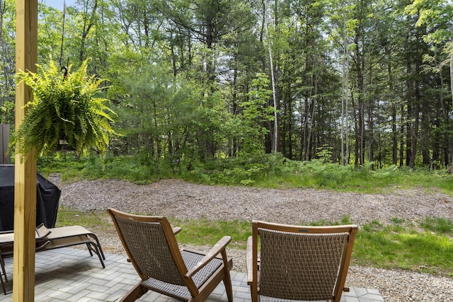 25 Preservation Ln Unit 9, South Portland, ME 04106 - view of patio / terrace with a grill and a view of trees