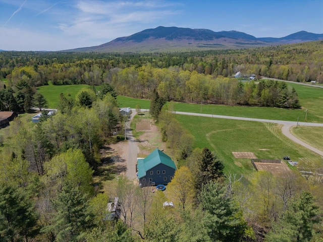 26 Christen Rd, Kingfield, ME 04947 - aerial overview of property's location with a heavily wooded area, a mountain backdrop, and rural landscape