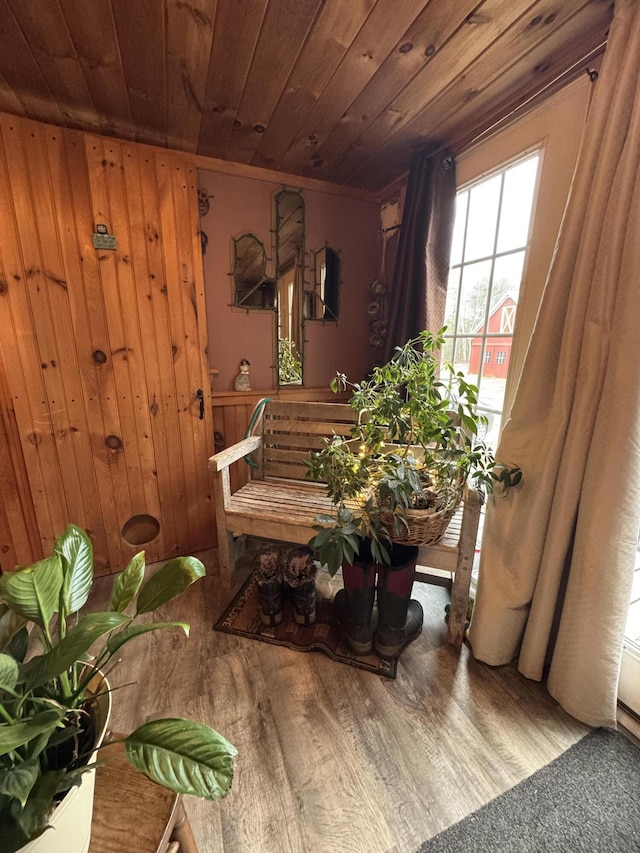 7 Howard Siding Ln, Abbot, ME 04406 - interior space featuring wooden ceiling, wood walls, and wood finished floors
