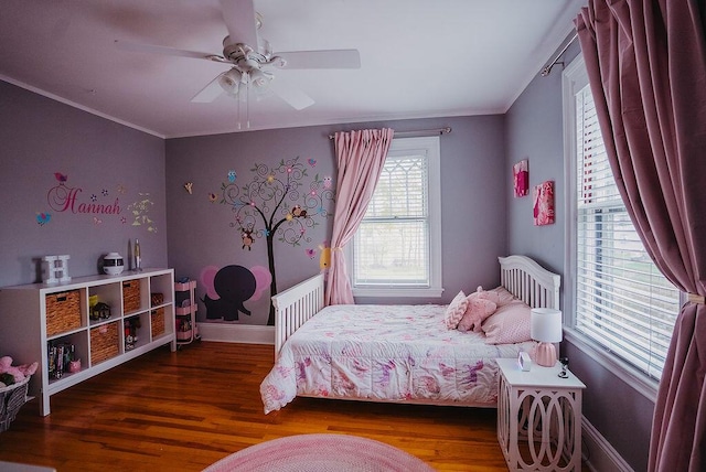 107 Maple St, Bangor, ME 04401 - bedroom featuring ornamental molding, wood finished floors, baseboards, and a ceiling fan