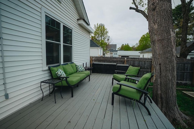 107 Maple St, Bangor, ME 04401 - wooden deck featuring outdoor lounge area and fence