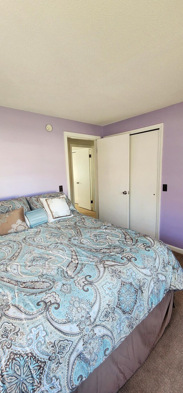 bedroom with carpet flooring and a closet