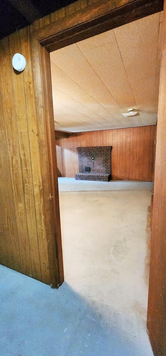 below grade area with wooden walls