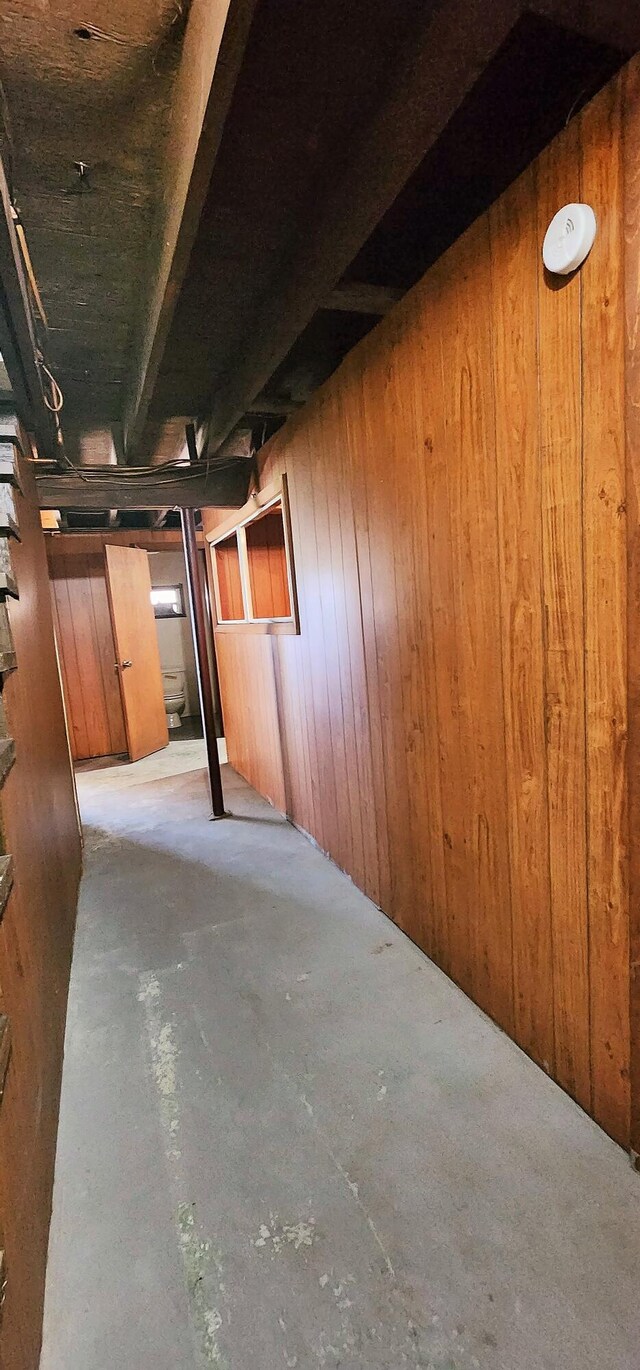 basement with wooden walls