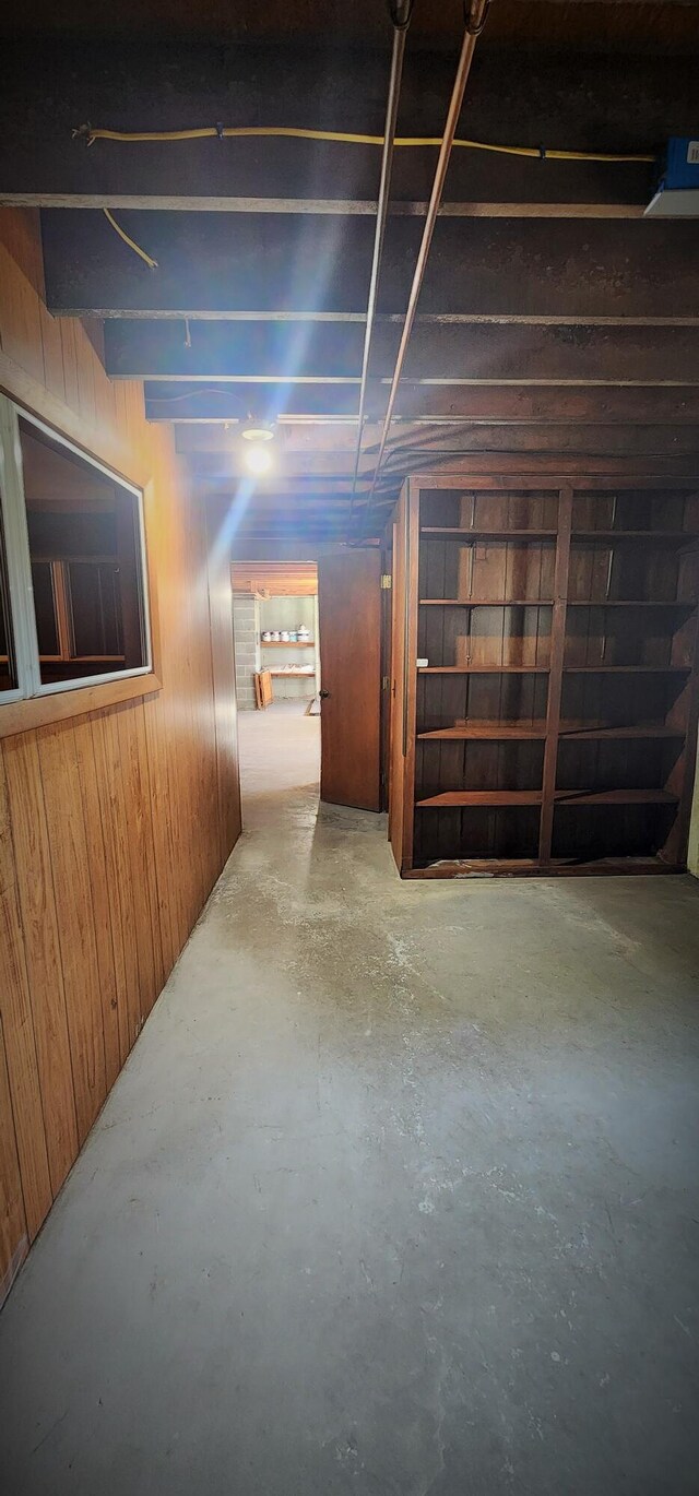 below grade area with wood walls