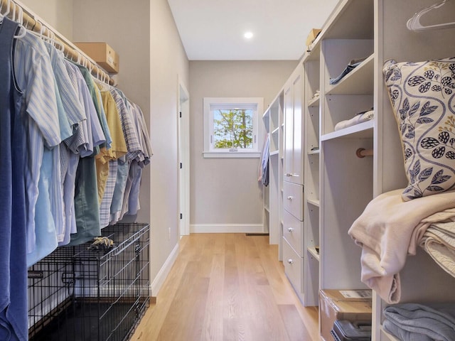 spacious closet featuring light wood-style flooring