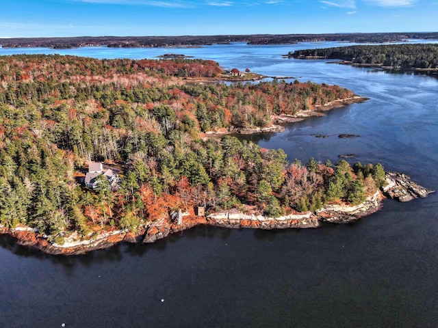 92 Brooks Cove Rd, Westport Island, ME 04578 - aerial view of property's location with a heavily wooded area and a nearby body of water