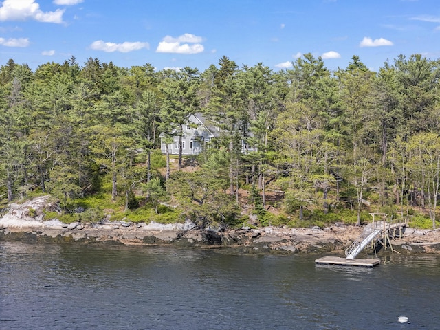 92 Brooks Cove Rd, Westport Island, ME 04578 - water view featuring a floating dock and a forest