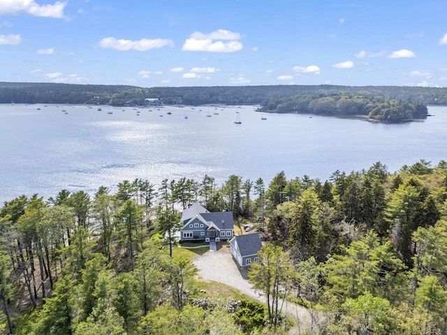 92 Brooks Cove Rd, Westport Island, ME 04578 - view of subject property with a nearby body of water and a heavily wooded area