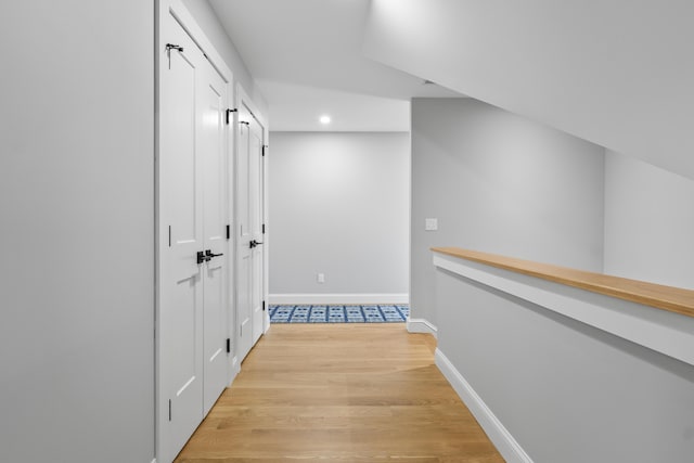 92 Brooks Cove Rd, Westport Island, ME 04578 - hallway with light wood finished floors and recessed lighting