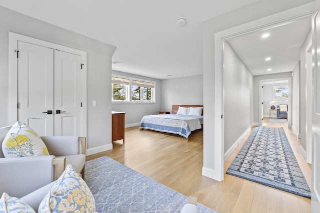 92 Brooks Cove Rd, Westport Island, ME 04578 - bedroom featuring light wood-type flooring and recessed lighting