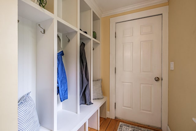 55 Evergreen Ln, Windham, ME 04062 - mudroom featuring crown molding and light wood-style floors