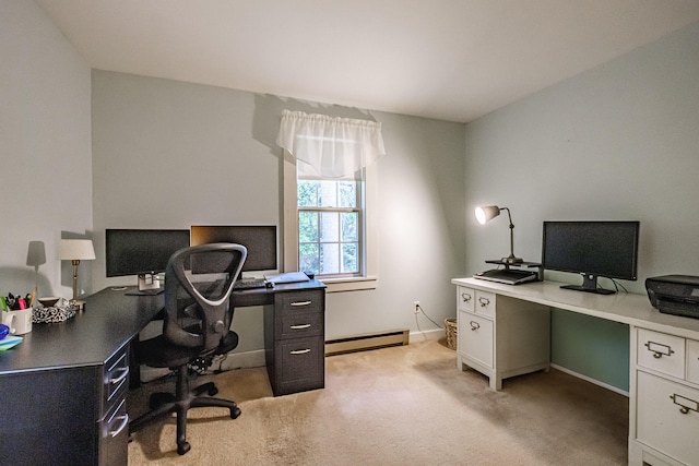 55 Evergreen Ln, Windham, ME 04062 - home office featuring light colored carpet, baseboards, and a baseboard heating unit