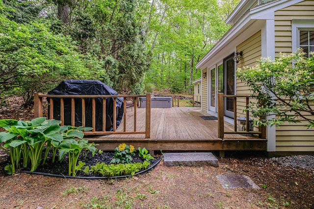 55 Evergreen Ln, Windham, ME 04062 - wooden deck with a forest view