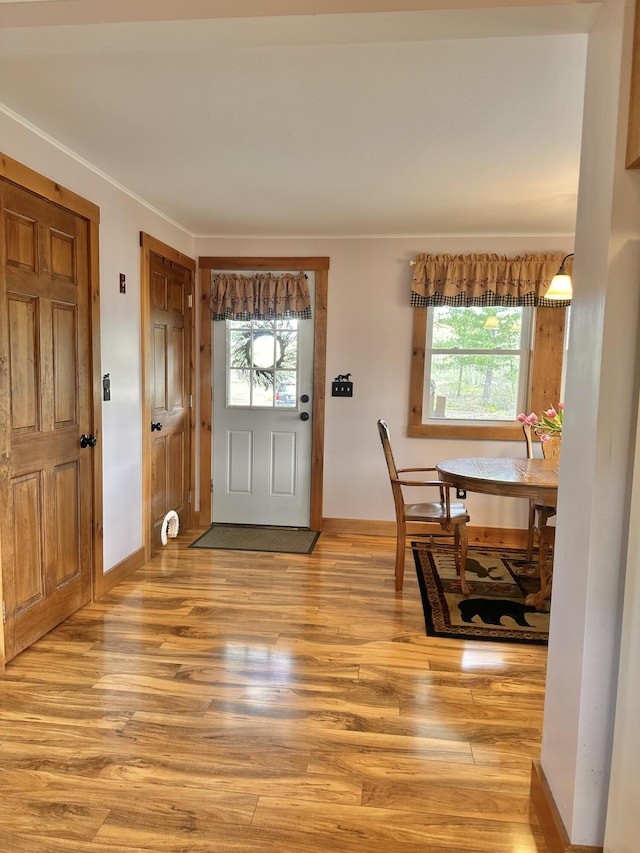 53 Branch Brook Ln, Newfield, ME 04095 - foyer entrance featuring light wood-style flooring, healthy amount of natural light, baseboards, and crown molding