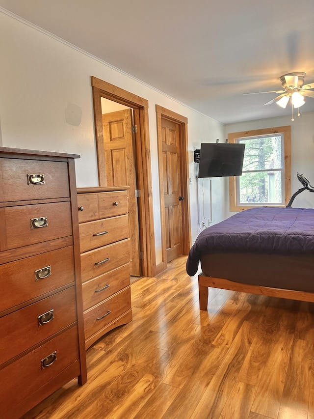 53 Branch Brook Ln, Newfield, ME 04095 - bedroom with light wood-style flooring and a ceiling fan