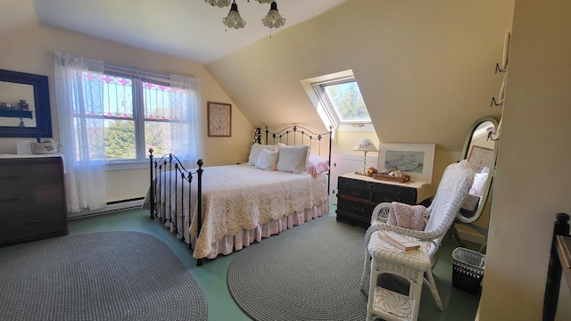6 Glenmere Rd, Saint George, ME 04860 - bedroom with a baseboard radiator, vaulted ceiling, and a skylight
